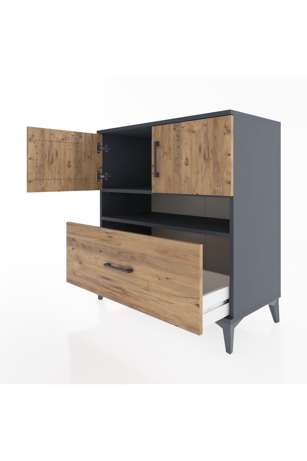 Hyperion Şifonyer 2 Raflı Tek Çekmeceli 2 Kapaklı 88x44x96 Antrasit-Çam