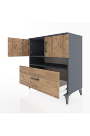 Hyperion Şifonyer 2 Raflı Tek Çekmeceli 2 Kapaklı 88x44x96 Antrasit-Çam