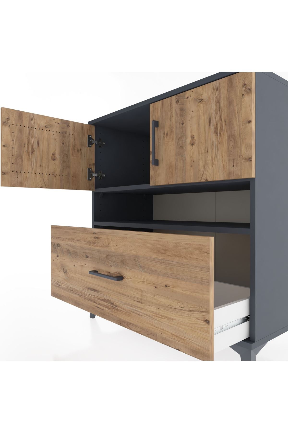 Hyperion Şifonyer 2 Raflı Tek Çekmeceli 2 Kapaklı 88x44x96 Antrasit-Çam