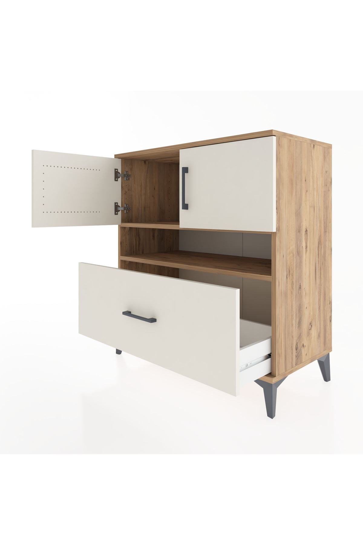 Hyperion Şifonyer 2 Raflı Tek Çekmeceli 2 Kapaklı 88x44x96 Çam-Aytaşı