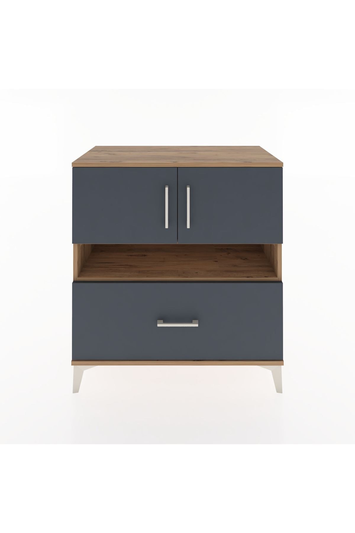 Hyperion Şifonyer 2 Raflı Tek Çekmeceli 2 Kapaklı 88x44x96 Çam-Antrasit