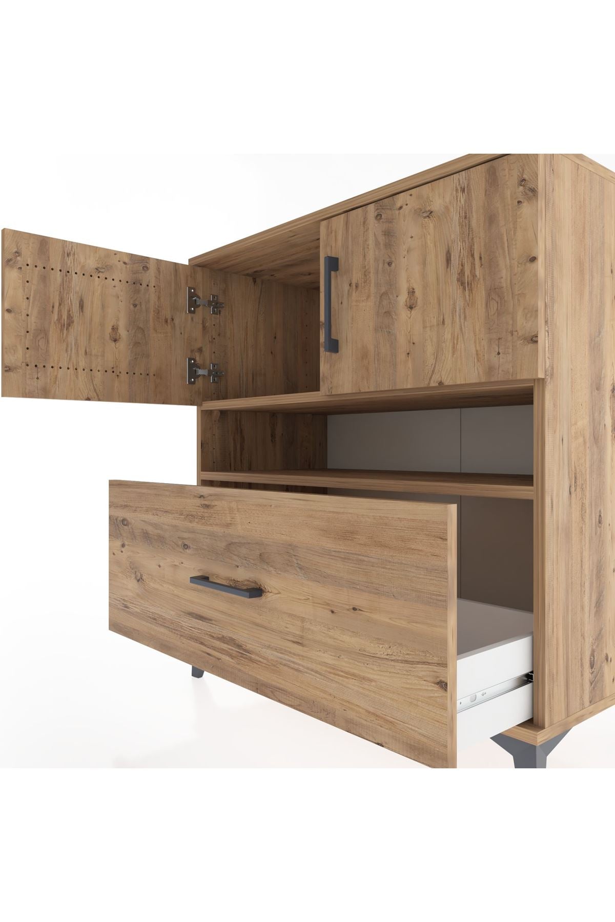 Hyperion Şifonyer 2 Raflı Tek Çekmeceli 2 Kapaklı 88x44x96 Çam-Çam