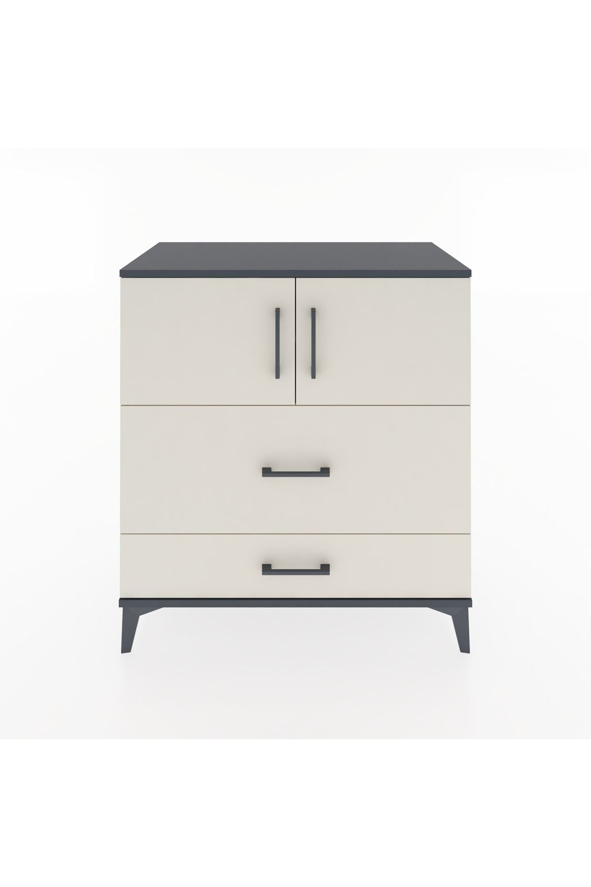 Hyperion Şifonyer 2 Raflı 2 Çekmeceli 2 Kapaklı 88x44x96 Antrasit-Aytaşı