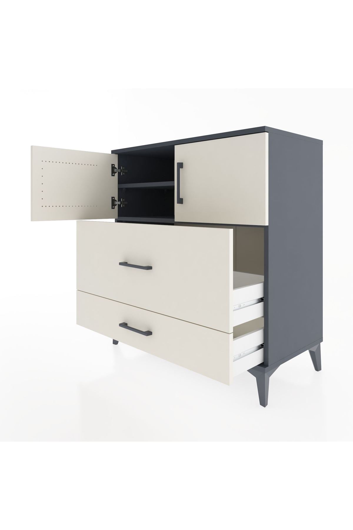 Hyperion Şifonyer 2 Raflı 2 Çekmeceli 2 Kapaklı 88x44x96 Antrasit-Aytaşı