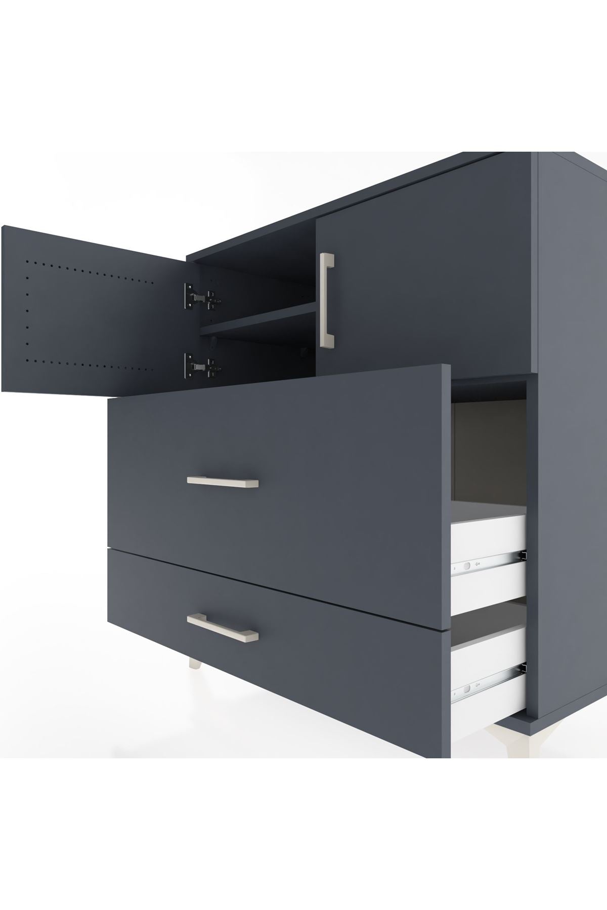 Hyperion Şifonyer 2 Raflı 2 Çekmeceli 2 Kapaklı 88x44x96 Antrasit-Antrasit