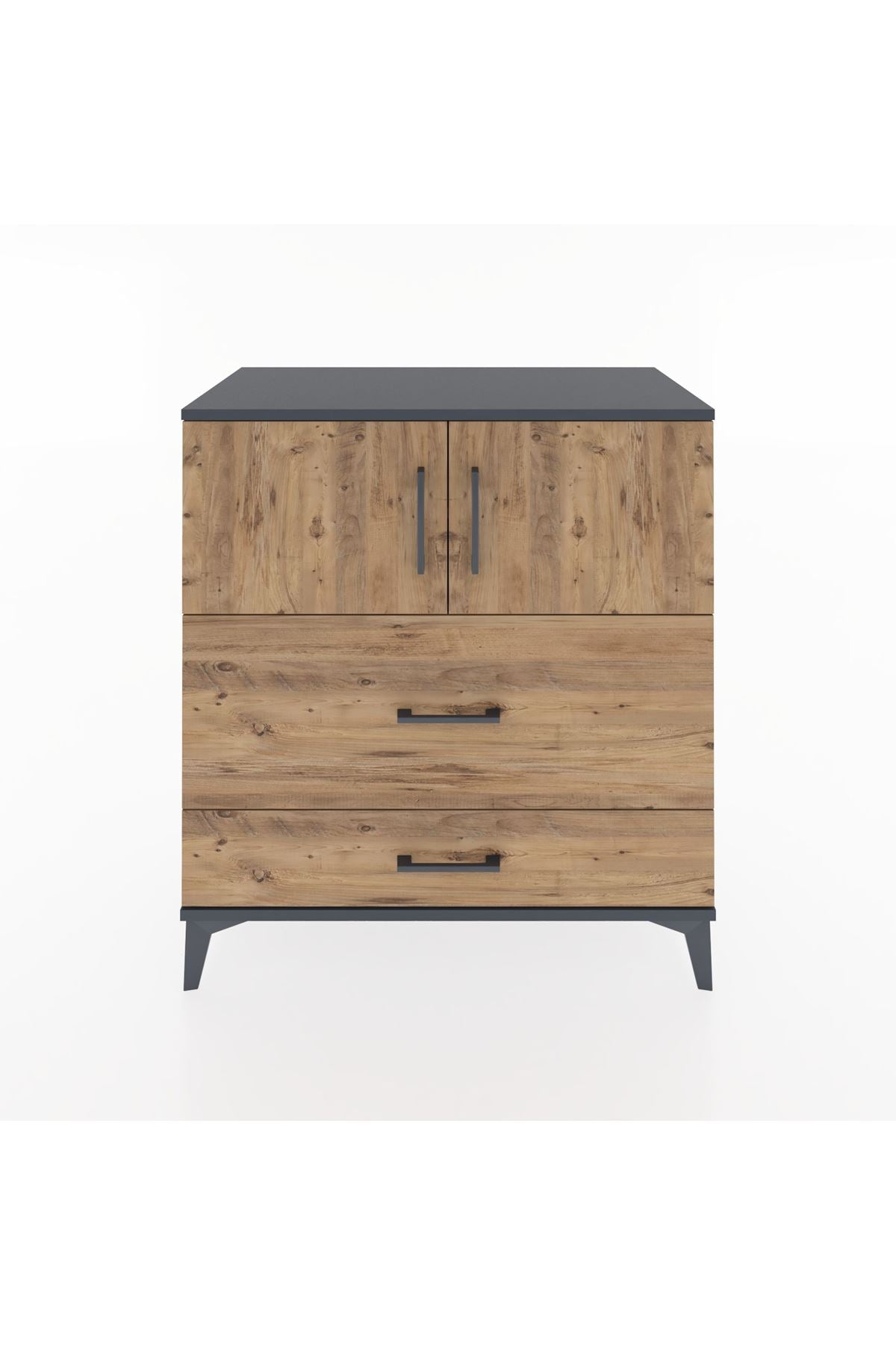 Hyperion Şifonyer 2 Raflı 2 Çekmeceli 2 Kapaklı 88x44x96 Antrasit-Çam