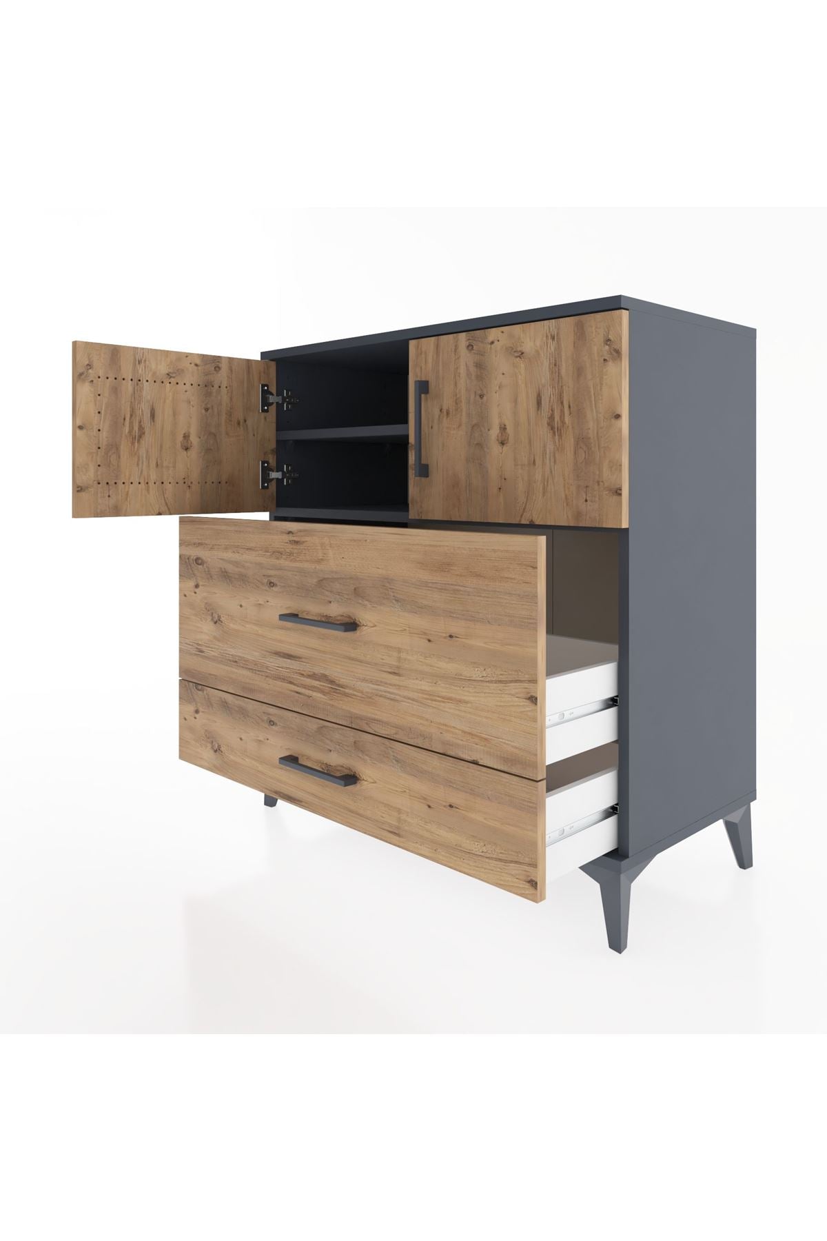 Hyperion Şifonyer 2 Raflı 2 Çekmeceli 2 Kapaklı 88x44x96 Antrasit-Çam