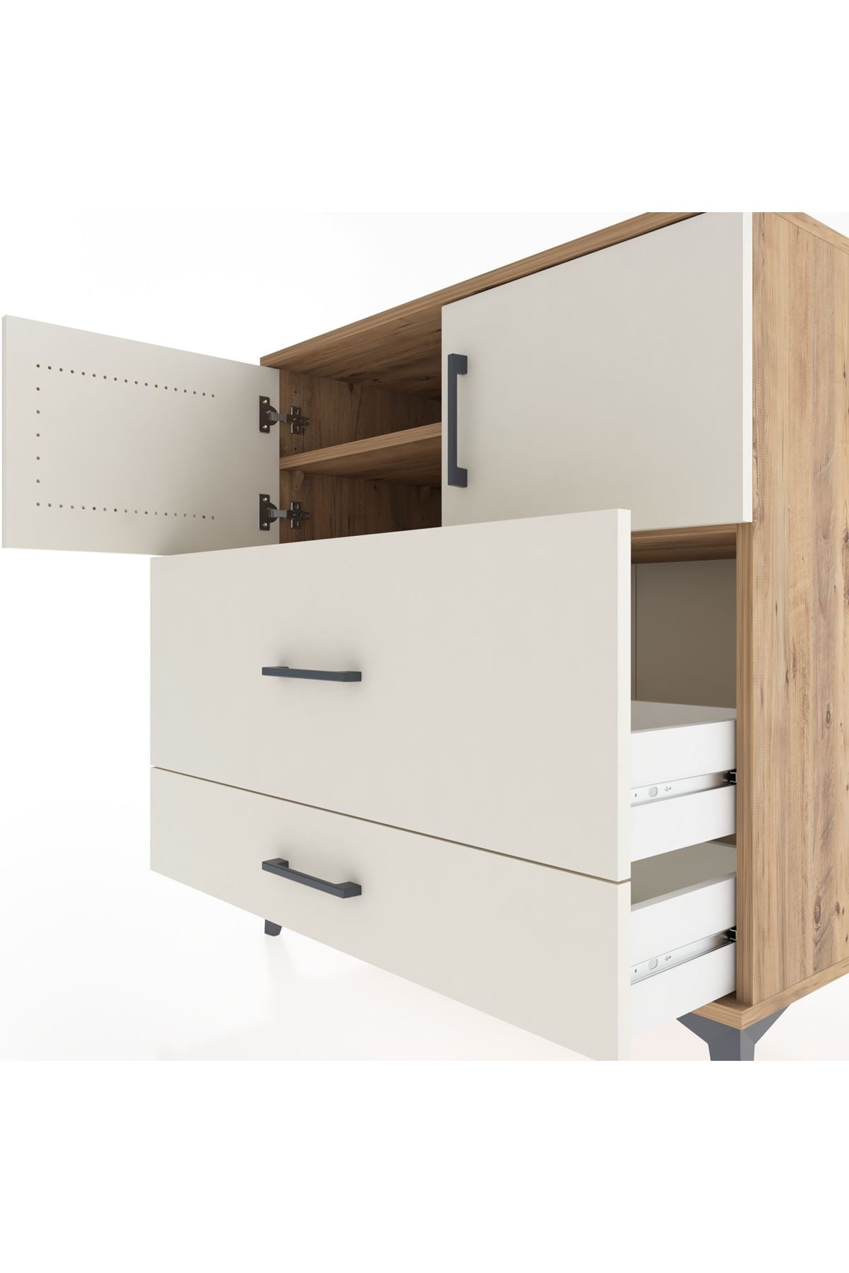 Hyperion Şifonyer 2 Raflı 2 Çekmeceli 2 Kapaklı 88x44x96 Çam-Aytaşı