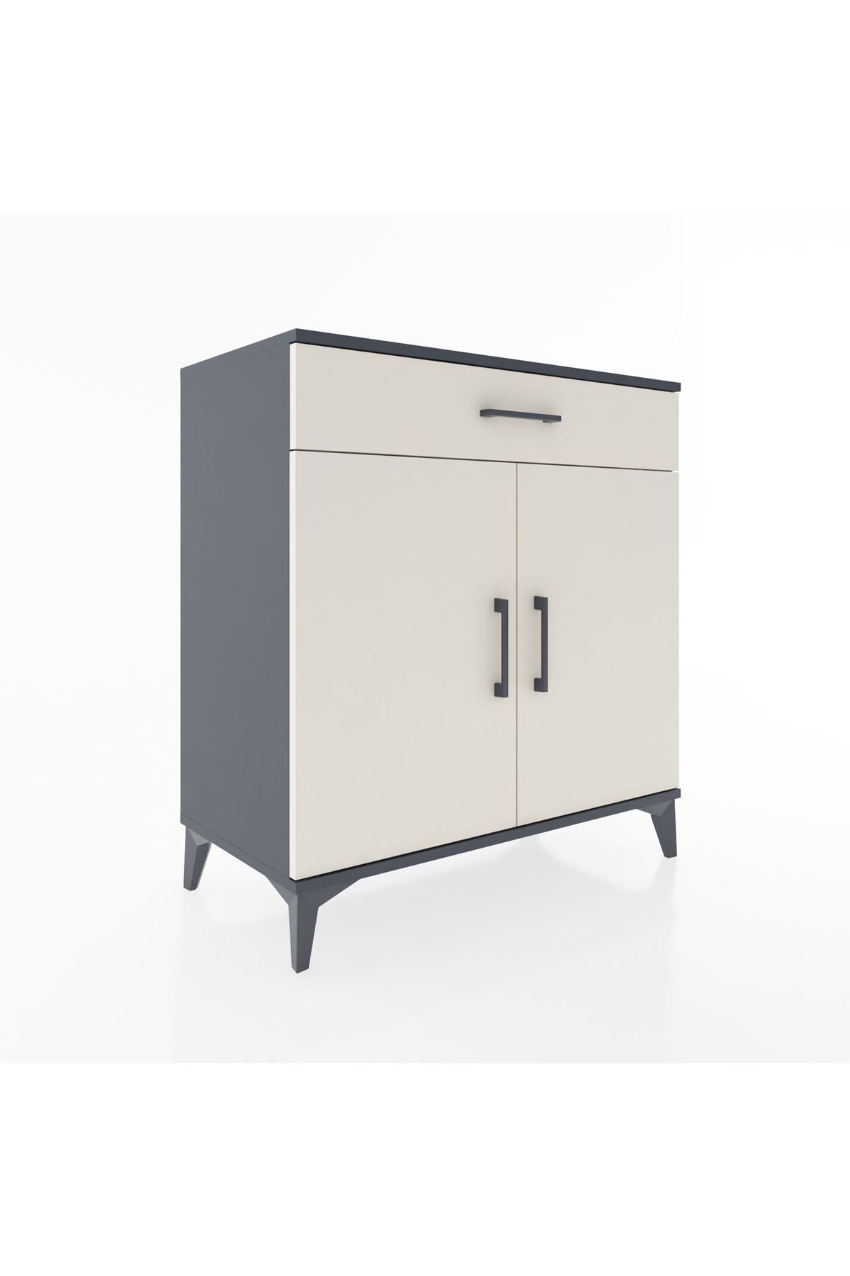 Hyperion Şifonyer 3 Raflı Tek Çekmeceli 2 Kapaklı 88x44x96 Antrasit-Aytaşı