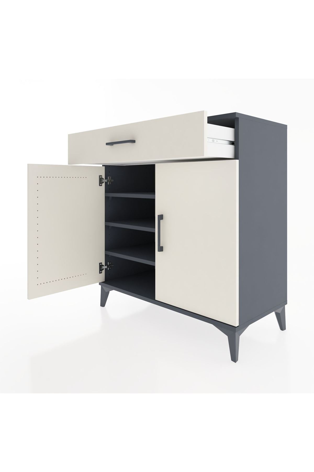 Hyperion Şifonyer 3 Raflı Tek Çekmeceli 2 Kapaklı 88x44x96 Antrasit-Aytaşı