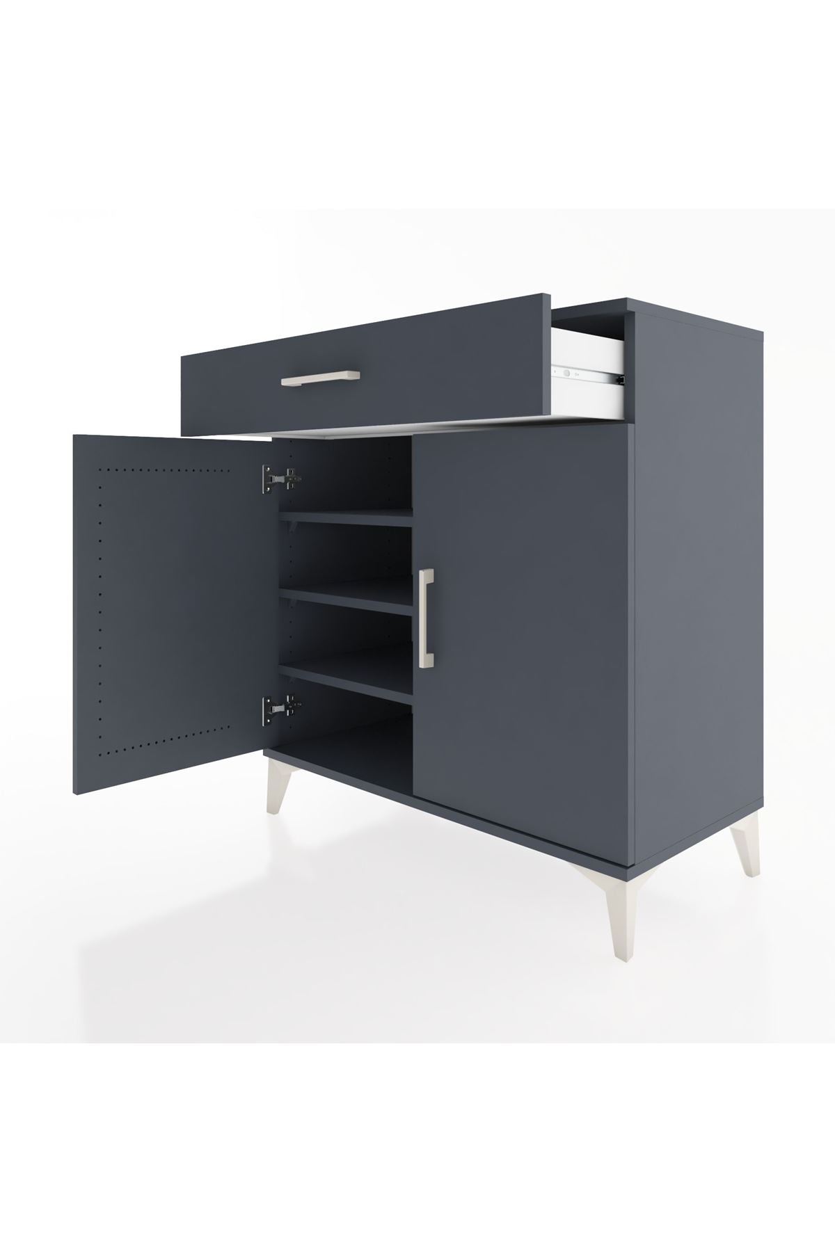 Hyperion Şifonyer 3 Raflı Tek Çekmeceli 2 Kapaklı 88x44x96 Antrasit-Antrasit