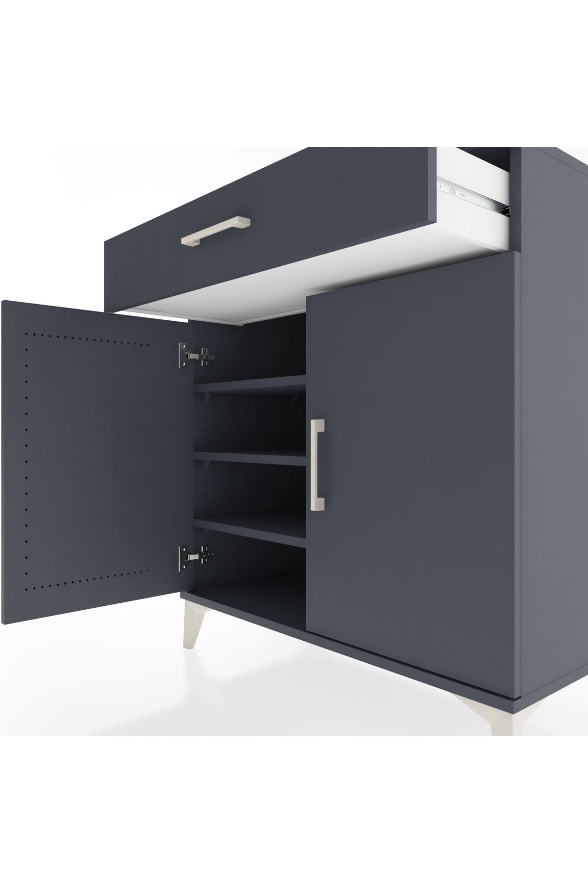 Hyperion Şifonyer 3 Raflı Tek Çekmeceli 2 Kapaklı 88x44x96 Antrasit-Antrasit