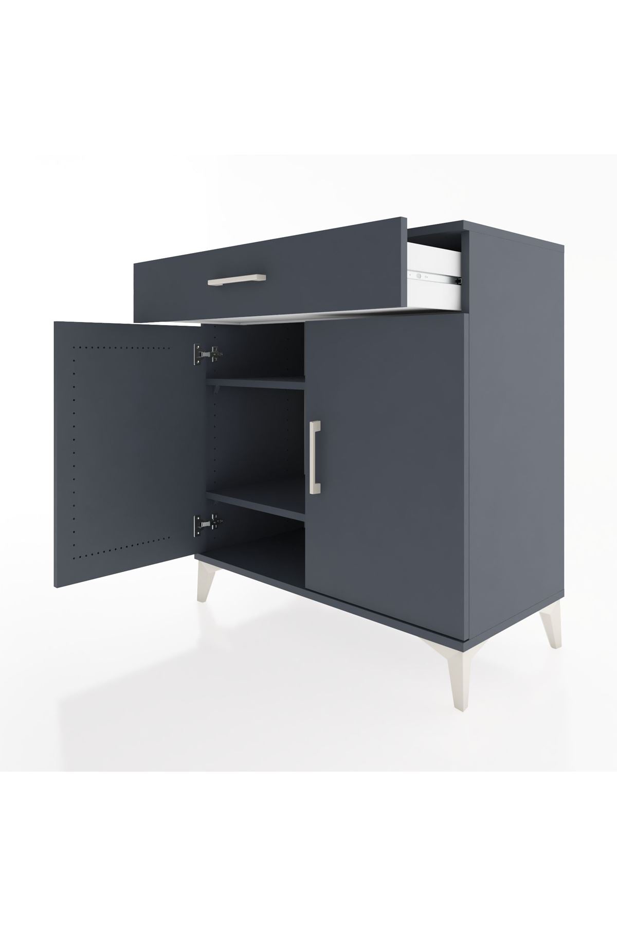 Hyperion Şifonyer 2 Raflı Tek Çekmeceli 2 Kapaklı 88x44x96 Antrasit-Antrasit