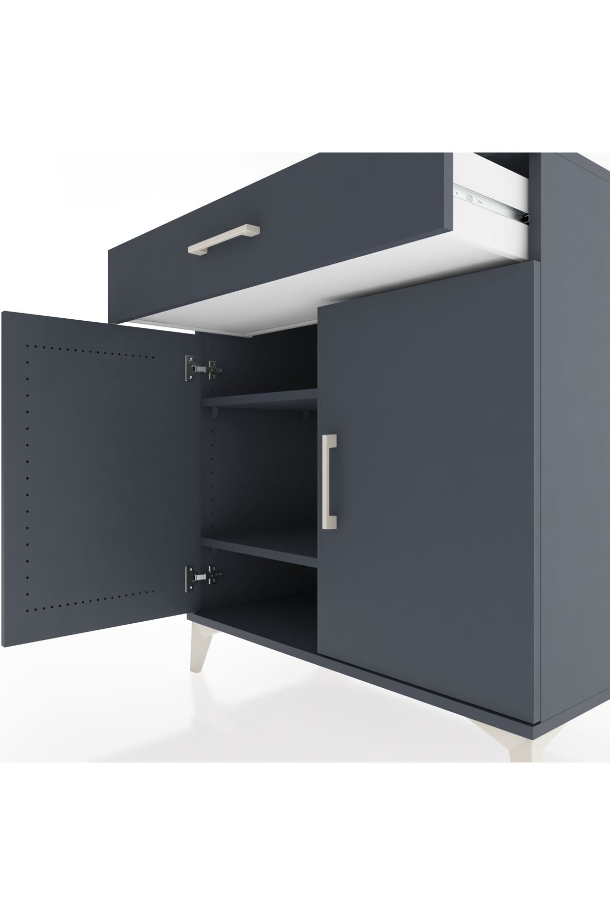 Hyperion Şifonyer 2 Raflı Tek Çekmeceli 2 Kapaklı 88x44x96 Antrasit-Antrasit