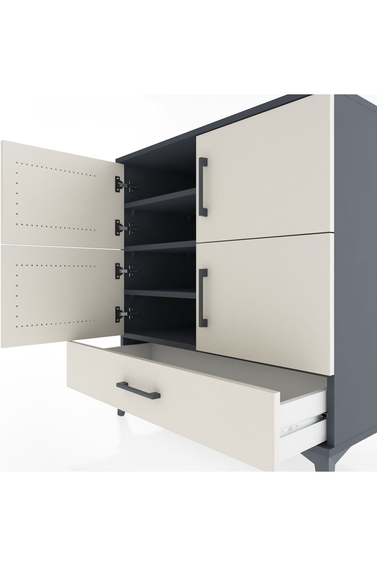 Hyperion Şifonyer 4 Raflı Tek Çekmeceli 4 Kapaklı 88x44x96 Antrasit-Aytaşı