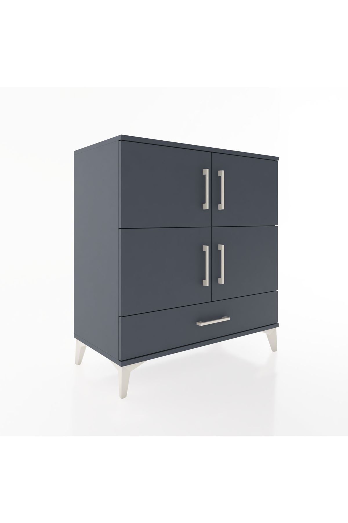 Hyperion Şifonyer 4 Raflı Tek Çekmeceli 4 Kapaklı 88x44x96 Antrasit-Antrasit