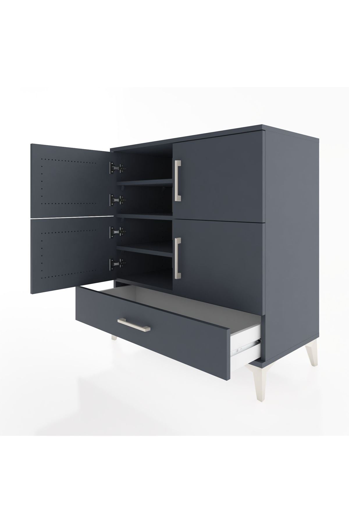 Hyperion Şifonyer 4 Raflı Tek Çekmeceli 4 Kapaklı 88x44x96 Antrasit-Antrasit
