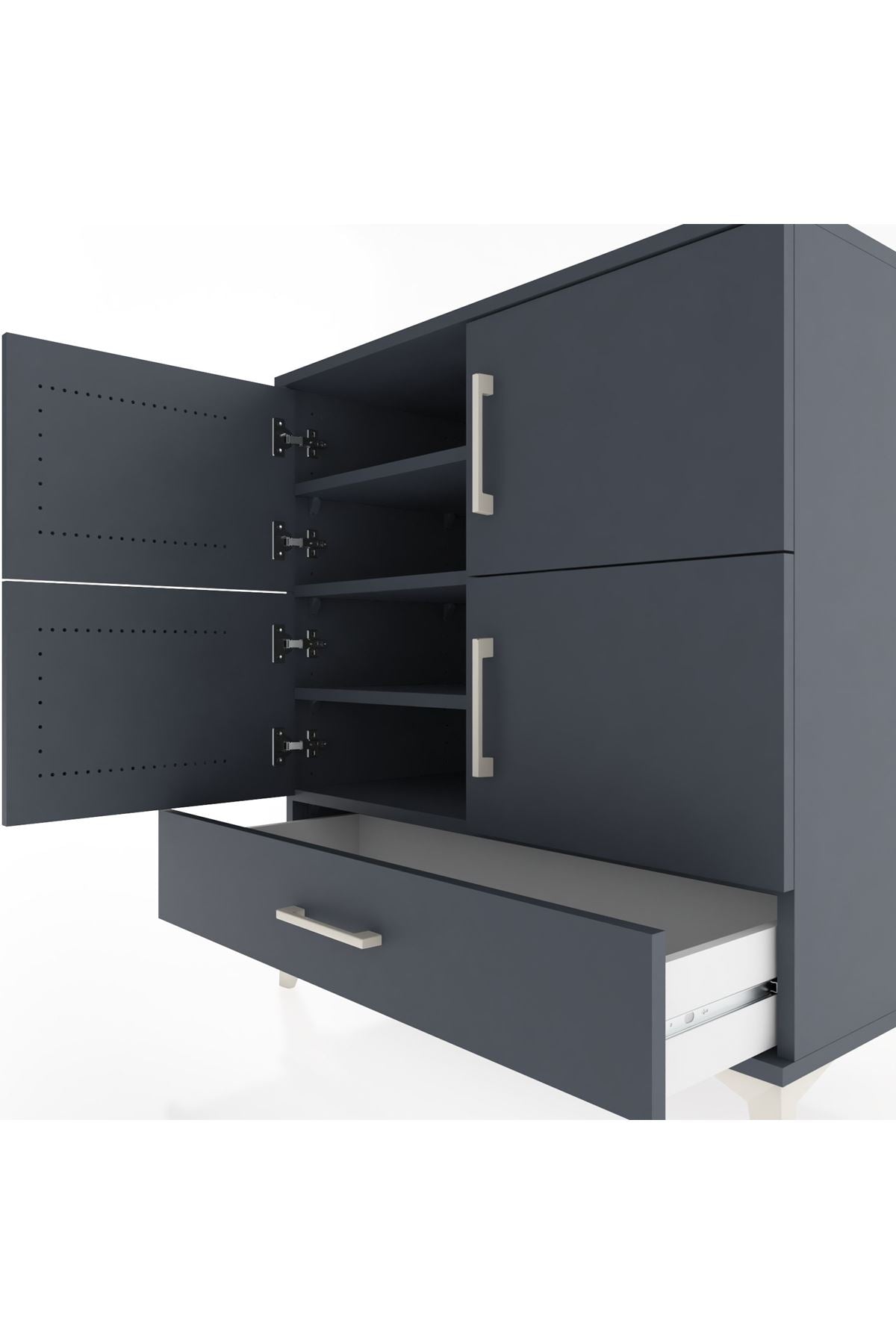 Hyperion Şifonyer 4 Raflı Tek Çekmeceli 4 Kapaklı 88x44x96 Antrasit-Antrasit