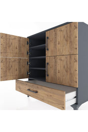 Hyperion Şifonyer 4 Raflı Tek Çekmeceli 4 Kapaklı 88x44x96 Antrasit-Çam