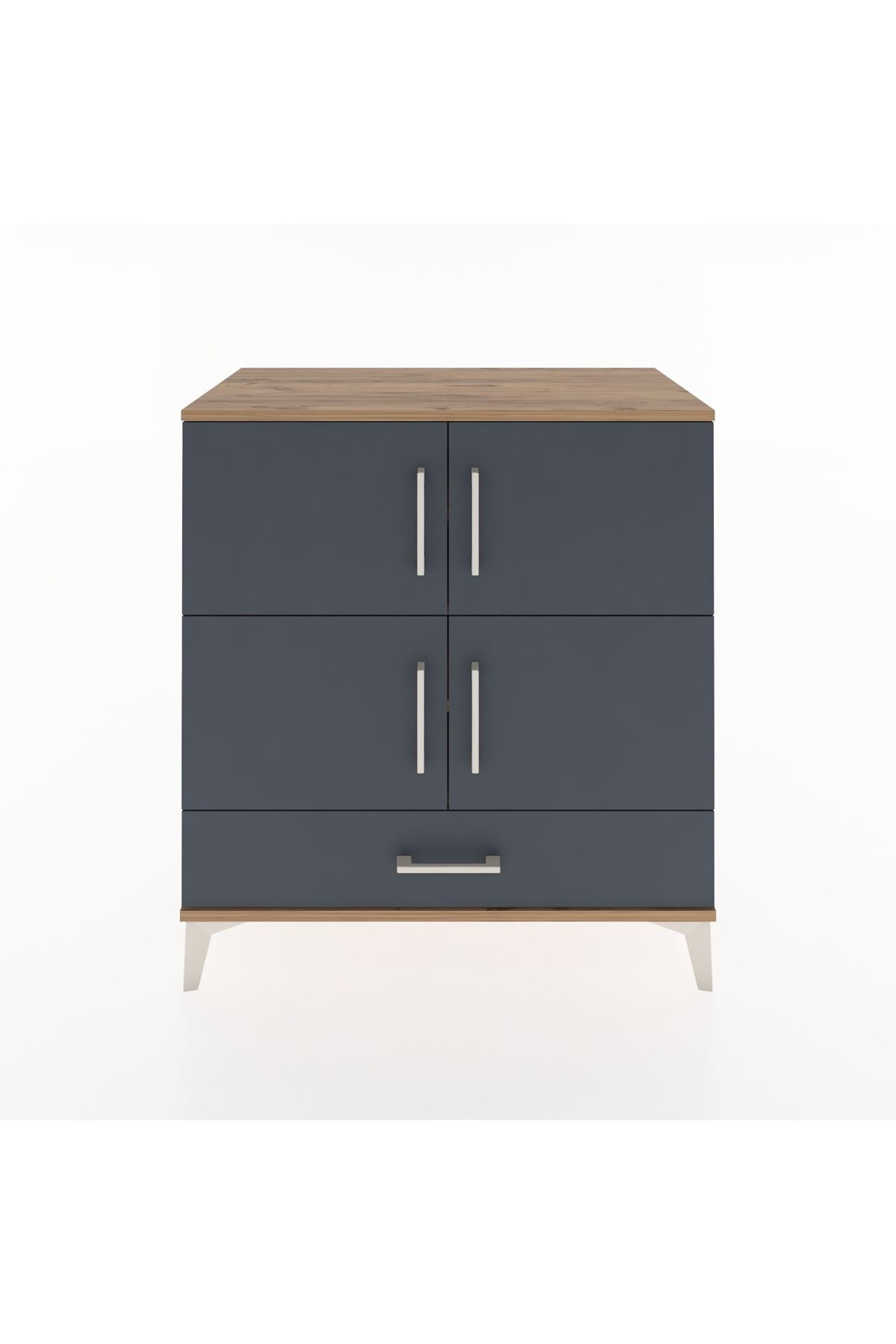 Hyperion Şifonyer 4 Raflı Tek Çekmeceli 4 Kapaklı 88x44x96 Çam-Antrasit