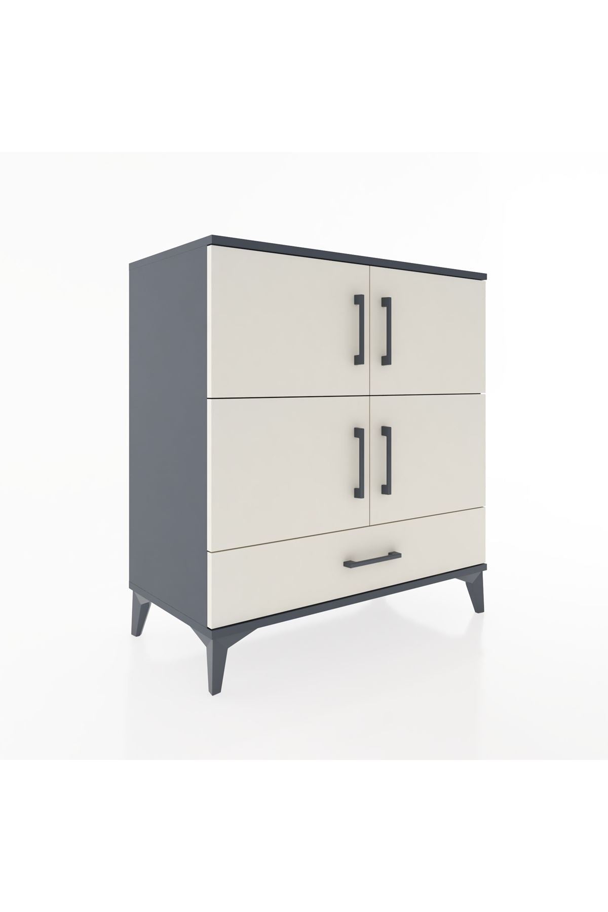 Hyperion Şifonyer 2 Raflı Tek Çekmeceli 4 Kapaklı 88x44x96 Antrasit-Aytaşı