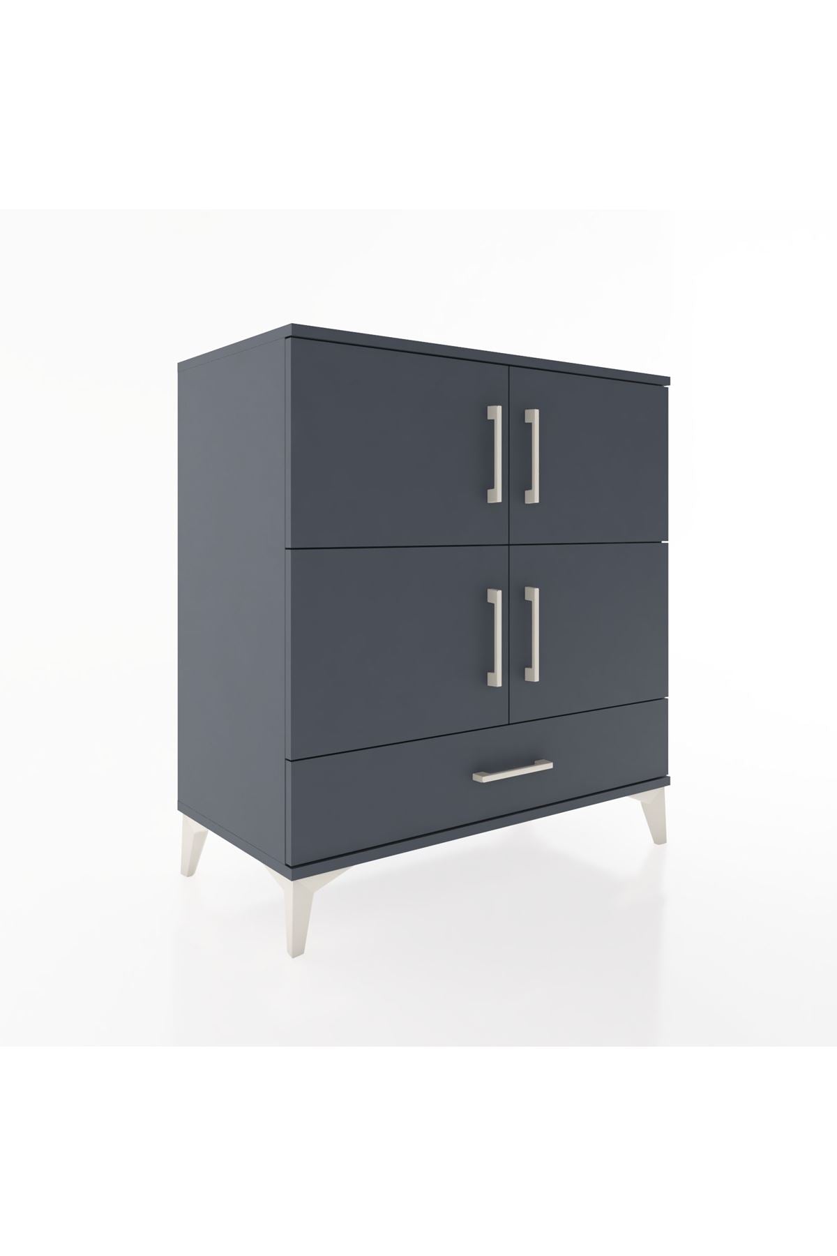 Hyperion Şifonyer 2 Raflı Tek Çekmeceli 4 Kapaklı 88x44x96 Antrasit-Antrasit