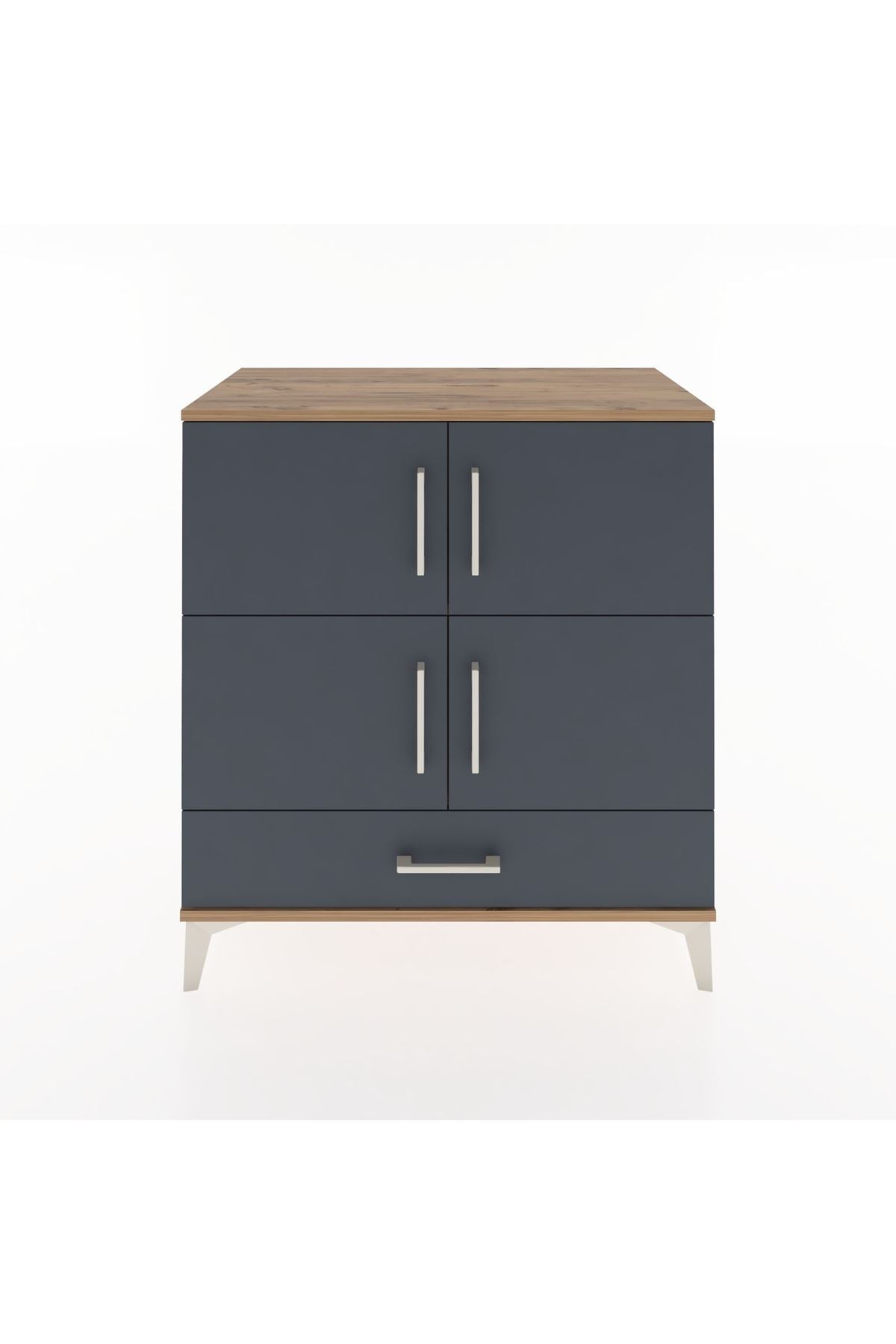 Hyperion Şifonyer 2 Raflı Tek Çekmeceli 4 Kapaklı 88x44x96 Çam-Antrasit