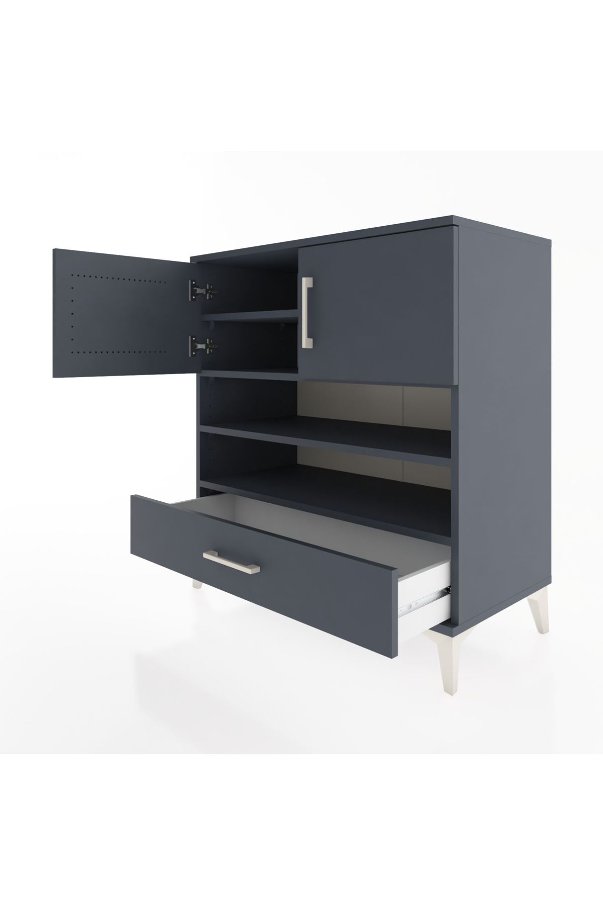 Hyperion Şifonyer 4 Raflı Tek Çekmeceli 2 Kapaklı 88x44x96 Antrasit-Antrasit