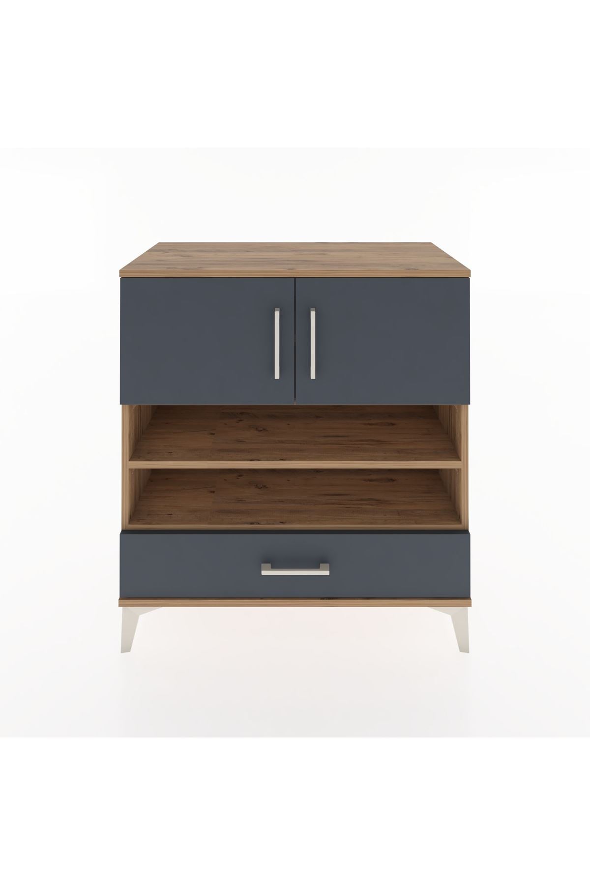 Hyperion Şifonyer 4 Raflı Tek Çekmeceli 2 Kapaklı 88x44x96 Çam-Antrasit