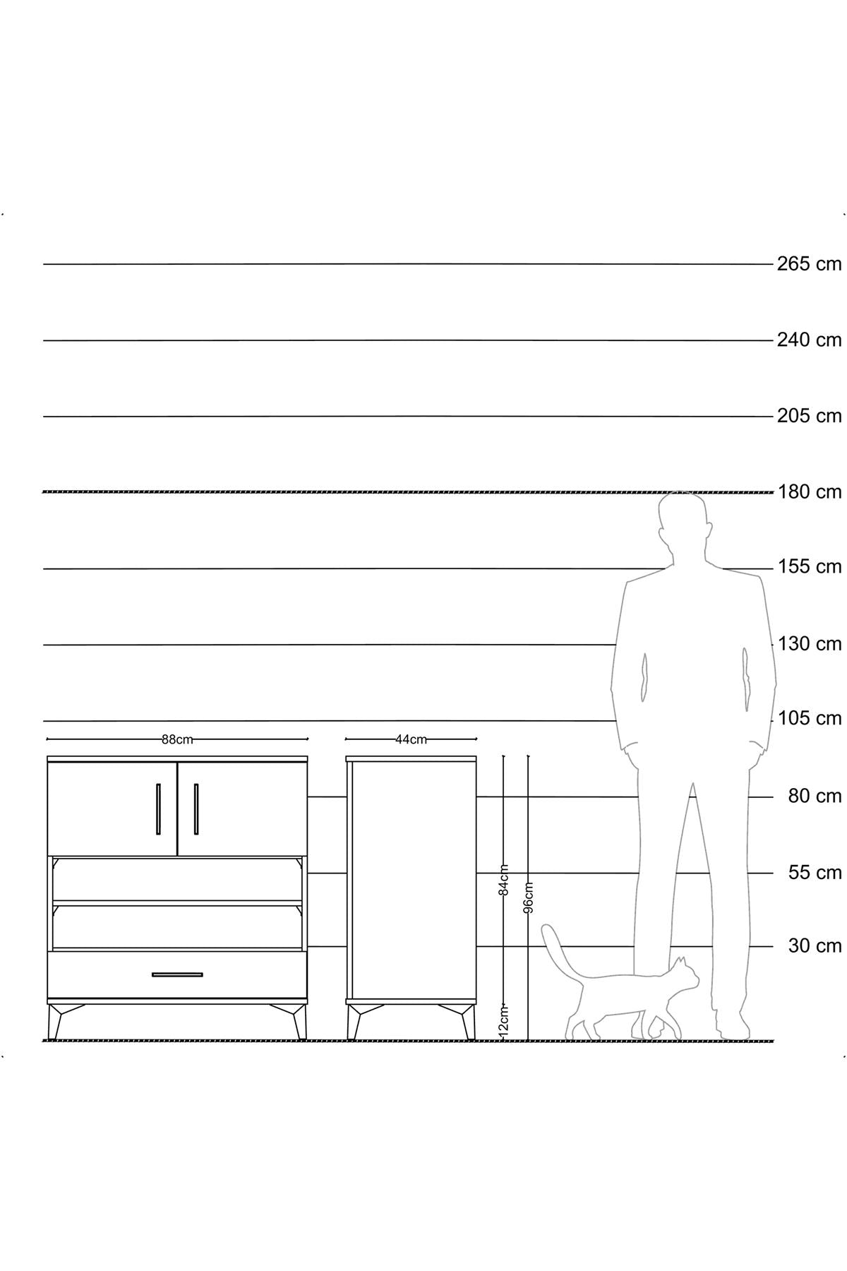 Hyperion Şifonyer 4 Raflı Tek Çekmeceli 2 Kapaklı 88x44x96 Çam-Antrasit