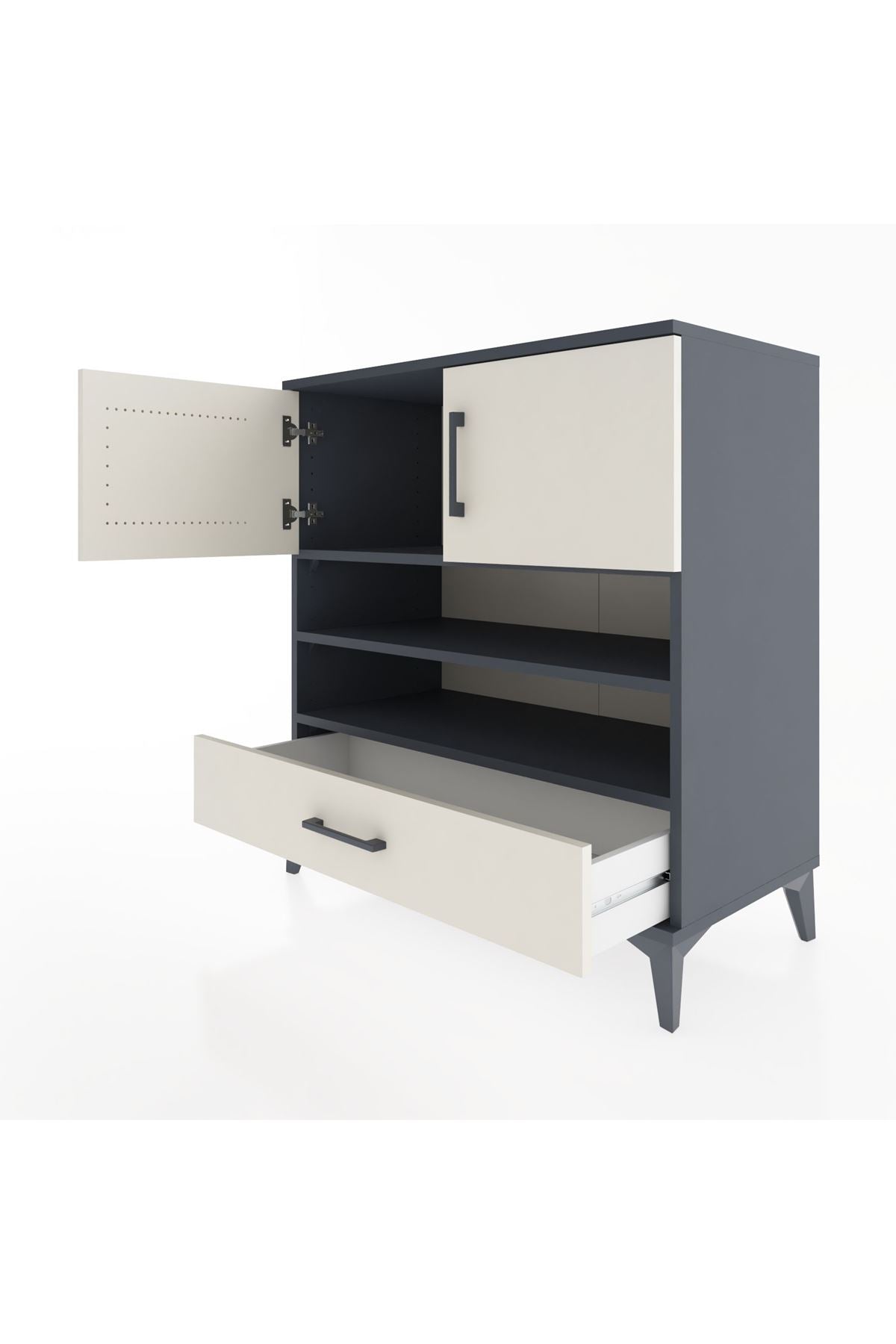 Hyperion Şifonyer 3 Raflı Tek Çekmeceli 2 Kapaklı 88x44x96 Antrasit-Aytaşı