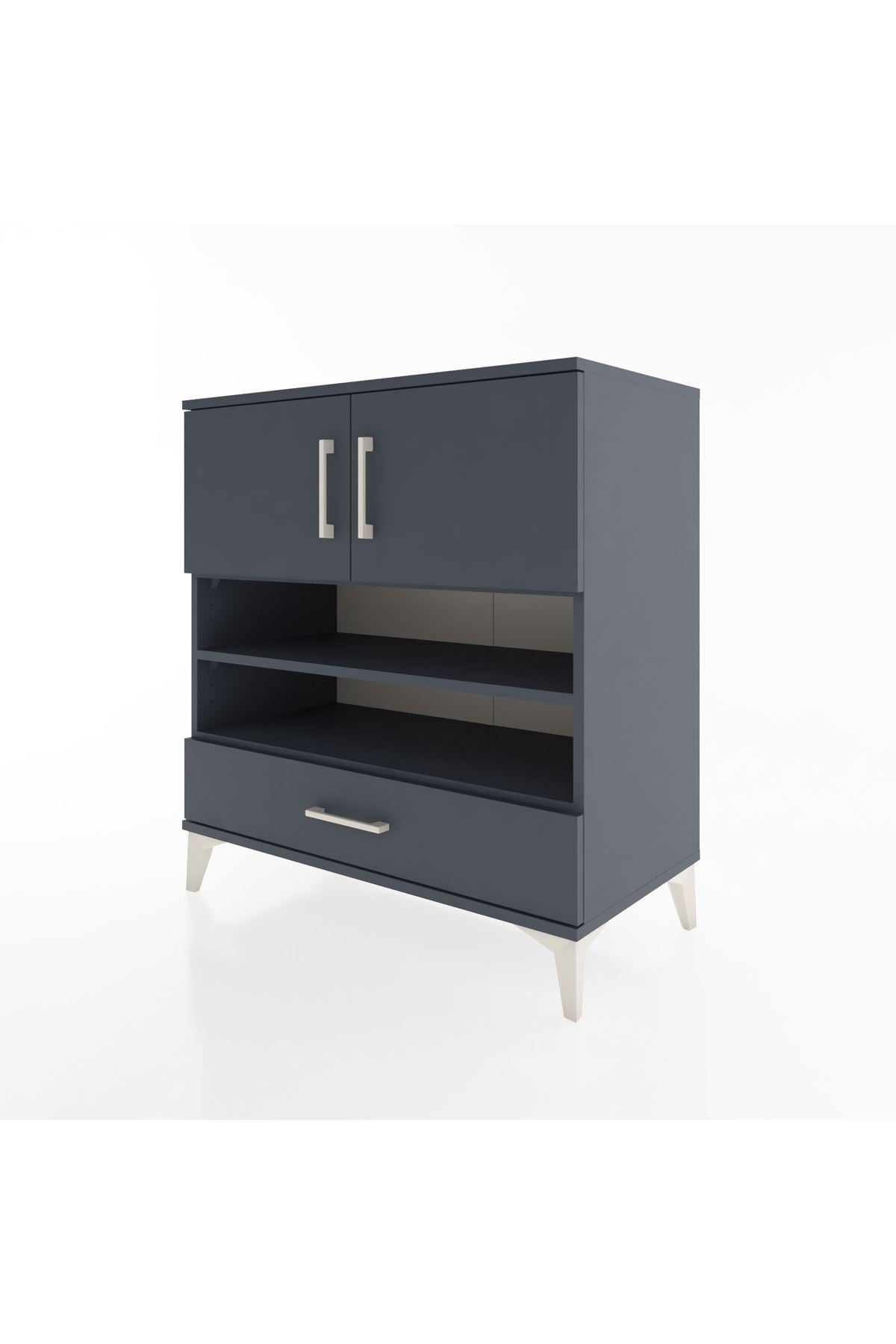 Hyperion Şifonyer 3 Raflı Tek Çekmeceli 2 Kapaklı 88x44x96 Antrasit-Antrasit