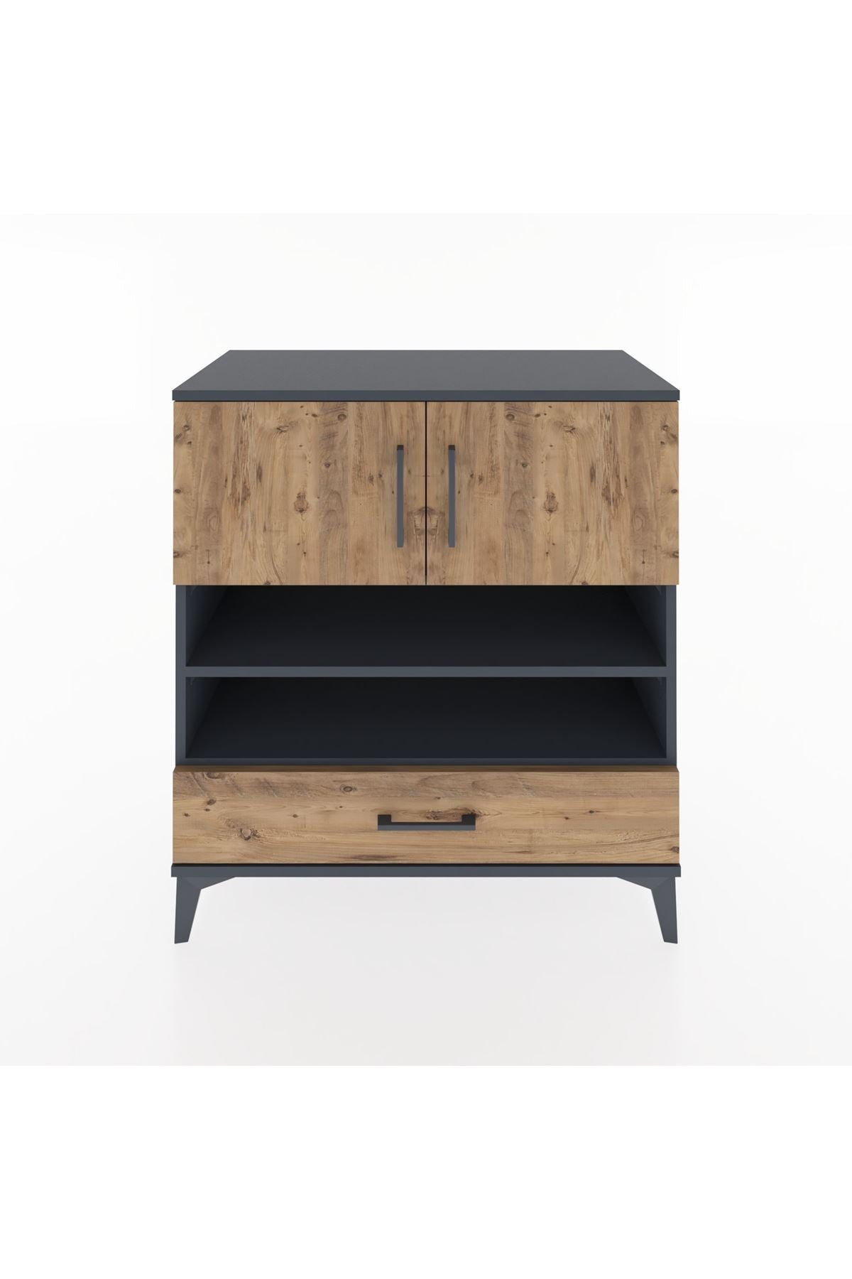 Hyperion Şifonyer 3 Raflı Tek Çekmeceli 2 Kapaklı 88x44x96 Antrasit-Çam