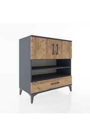 Hyperion Şifonyer 3 Raflı Tek Çekmeceli 2 Kapaklı 88x44x96 Antrasit-Çam