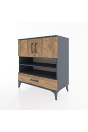 Hyperion Şifonyer 3 Raflı Tek Çekmeceli 2 Kapaklı 88x44x96 Antrasit-Çam