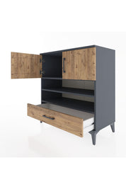 Hyperion Şifonyer 3 Raflı Tek Çekmeceli 2 Kapaklı 88x44x96 Antrasit-Çam