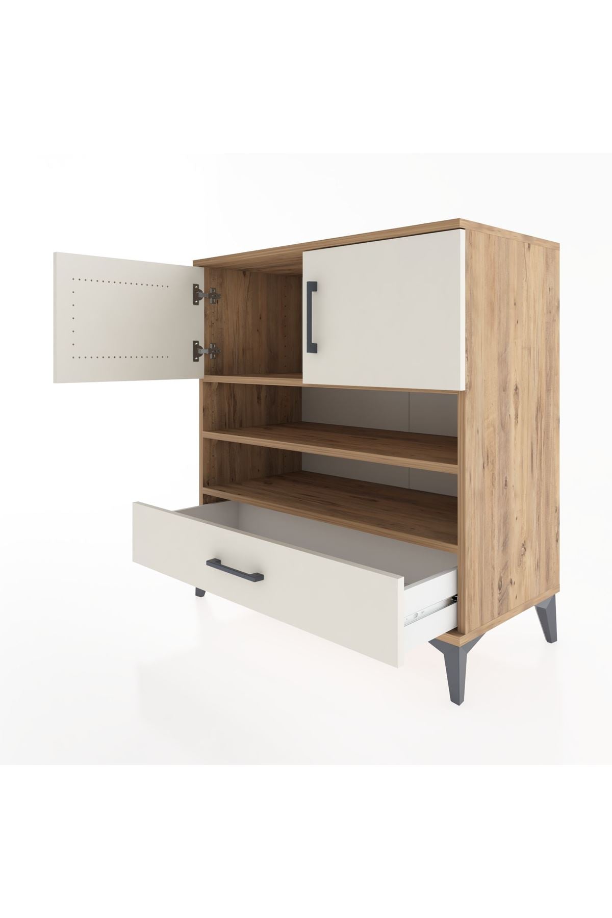 Hyperion Şifonyer 3 Raflı Tek Çekmeceli 2 Kapaklı 88x44x96 Çam-Aytaşı