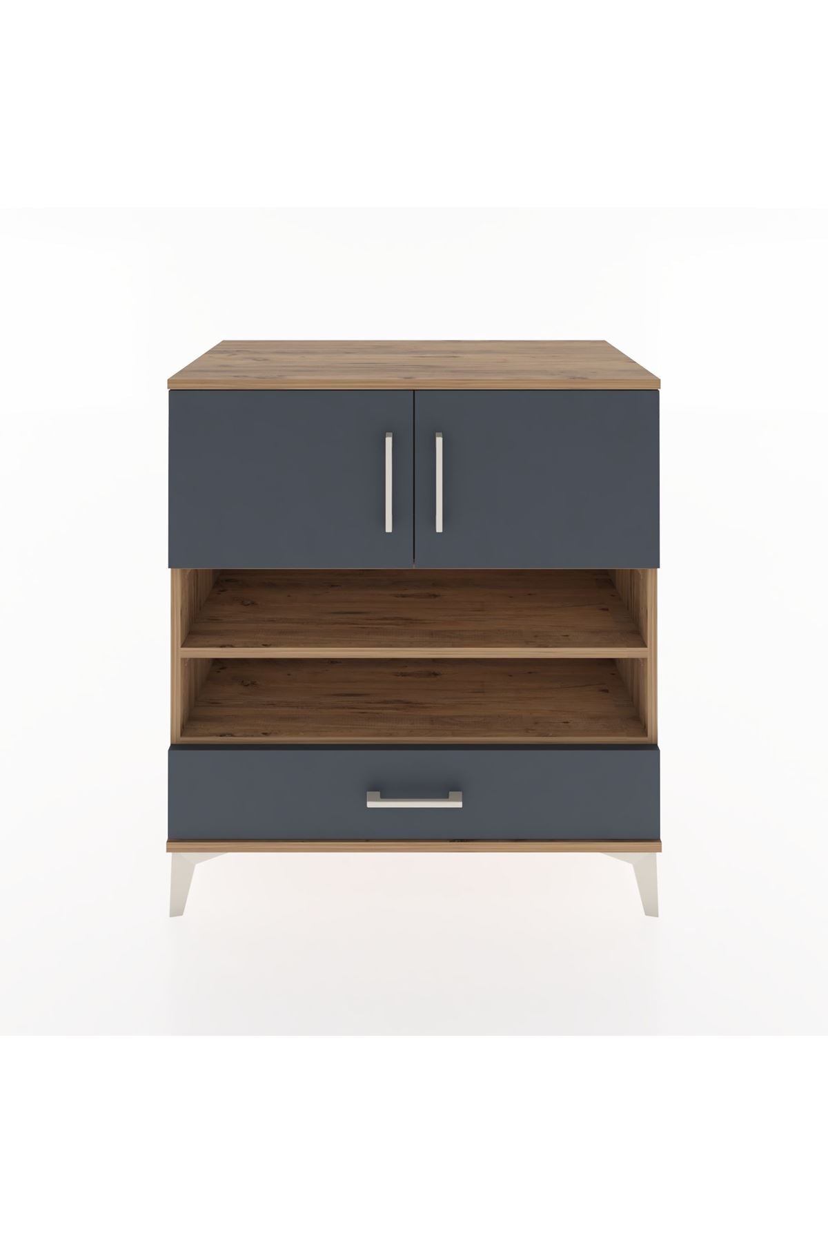 Hyperion Şifonyer 3 Raflı Tek Çekmeceli 2 Kapaklı 88x44x96 Çam-Antrasit