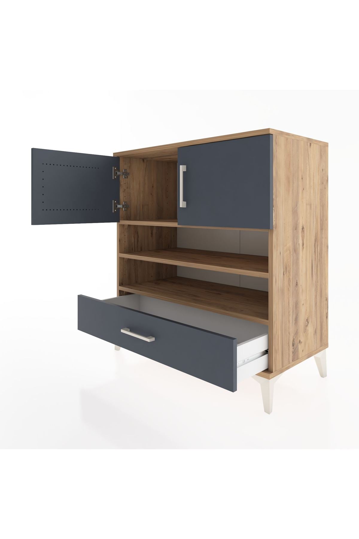 Hyperion Şifonyer 3 Raflı Tek Çekmeceli 2 Kapaklı 88x44x96 Çam-Antrasit