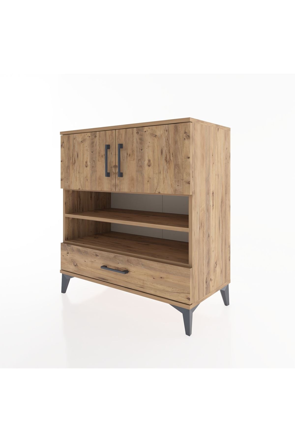 Hyperion Şifonyer 3 Raflı Tek Çekmeceli 2 Kapaklı 88x44x96 Çam-Çam