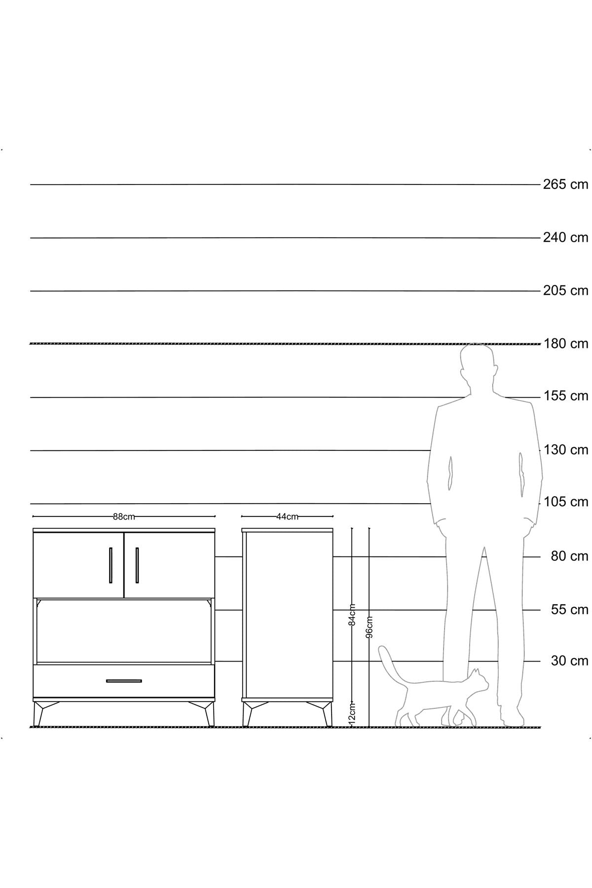 Hyperion Şifonyer 3 Raflı Tek Çekmeceli 2 Kapaklı 88x44x96 Antrasit-Aytaşı