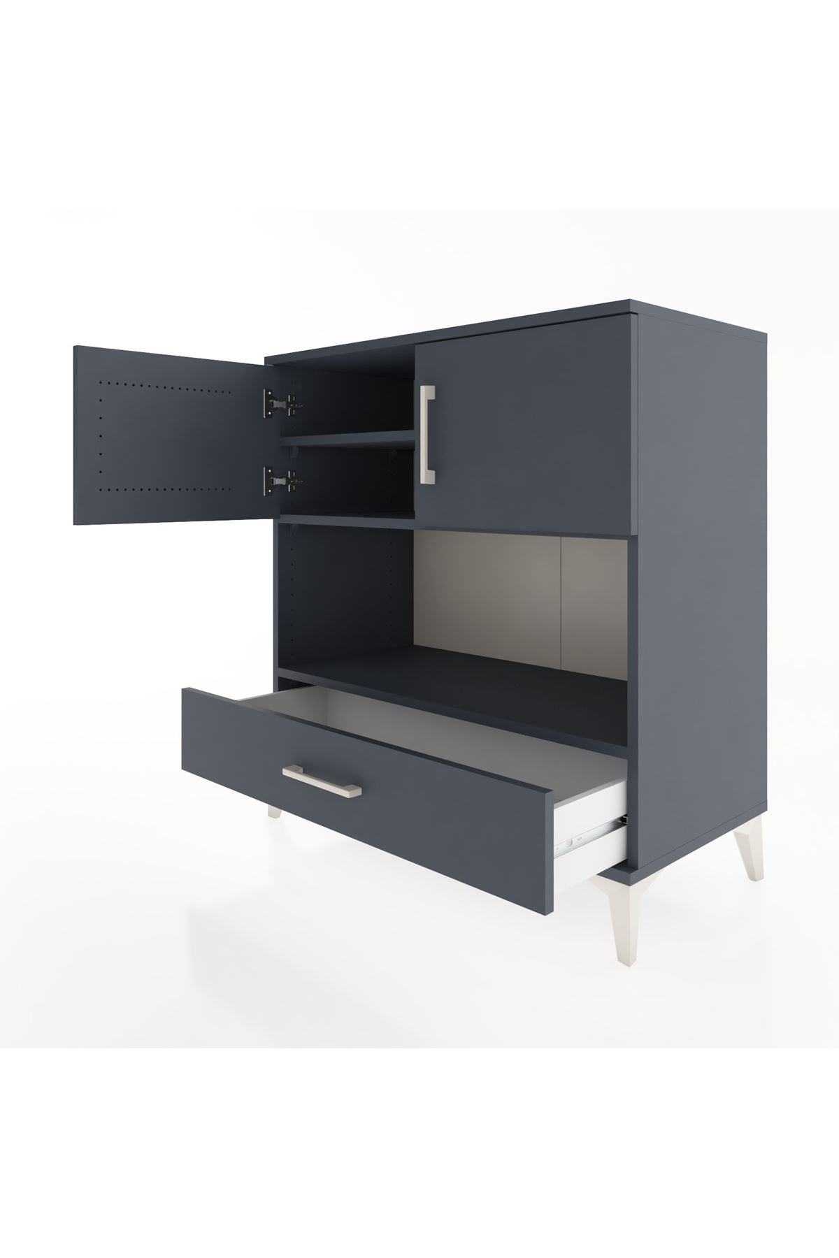 Hyperion Şifonyer 3 Raflı Tek Çekmeceli 2 Kapaklı 88x44x96 Antrasit-Antrasit