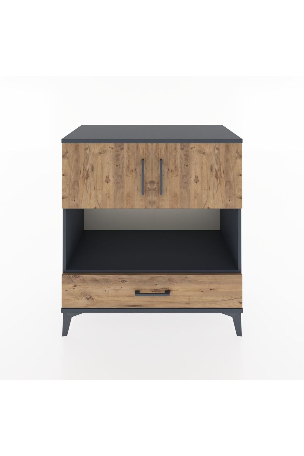 Hyperion Şifonyer 3 Raflı Tek Çekmeceli 2 Kapaklı 88x44x96 Antrasit-Çam