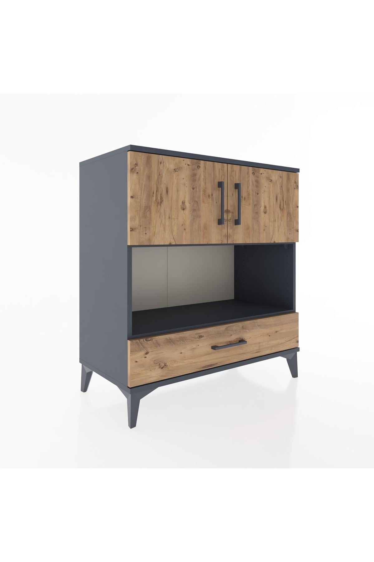 Hyperion Şifonyer 3 Raflı Tek Çekmeceli 2 Kapaklı 88x44x96 Antrasit-Çam