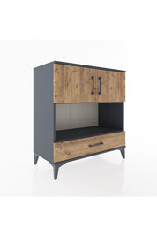 Hyperion Şifonyer 3 Raflı Tek Çekmeceli 2 Kapaklı 88x44x96 Antrasit-Çam