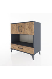 Hyperion Şifonyer 3 Raflı Tek Çekmeceli 2 Kapaklı 88x44x96 Antrasit-Çam