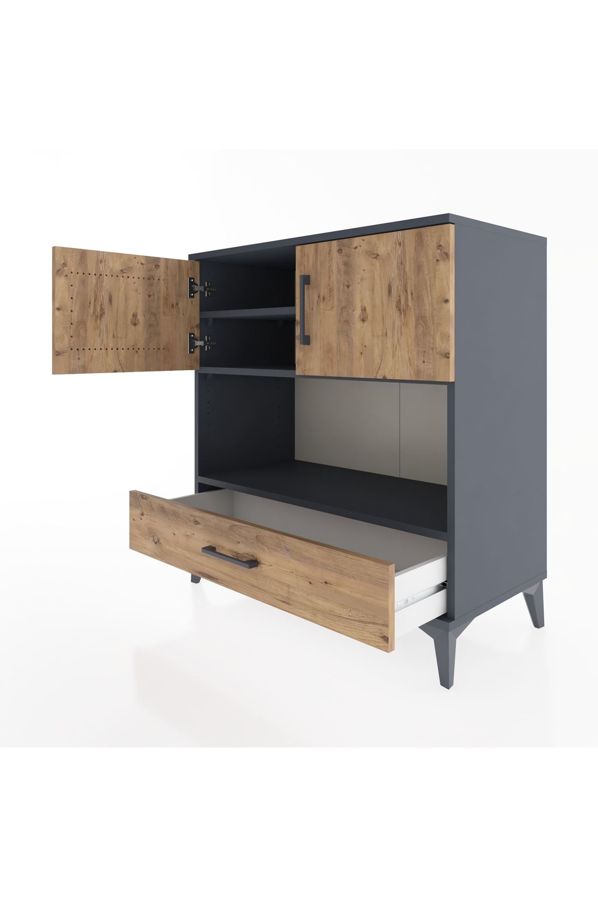 Hyperion Şifonyer 3 Raflı Tek Çekmeceli 2 Kapaklı 88x44x96 Antrasit-Çam