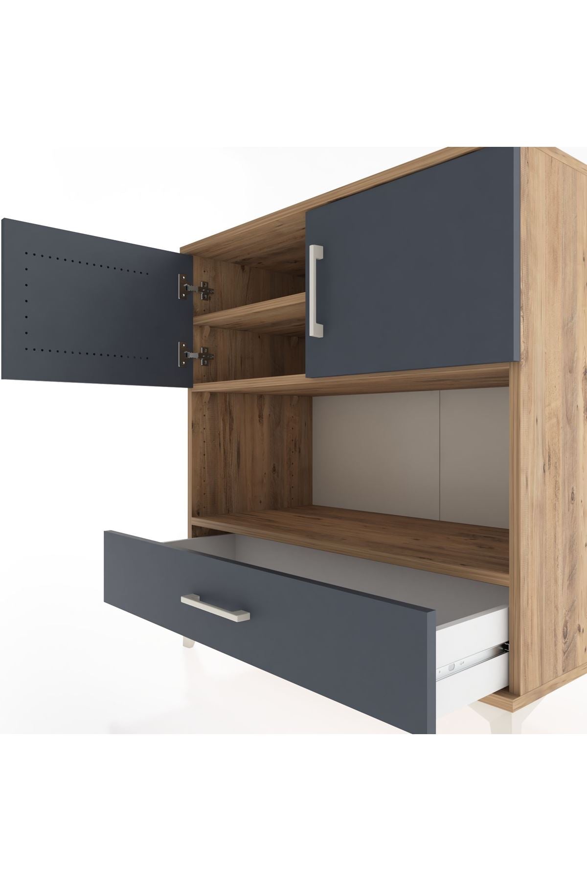 Hyperion Şifonyer 3 Raflı Tek Çekmeceli 2 Kapaklı 88x44x96 Çam-Antrasit