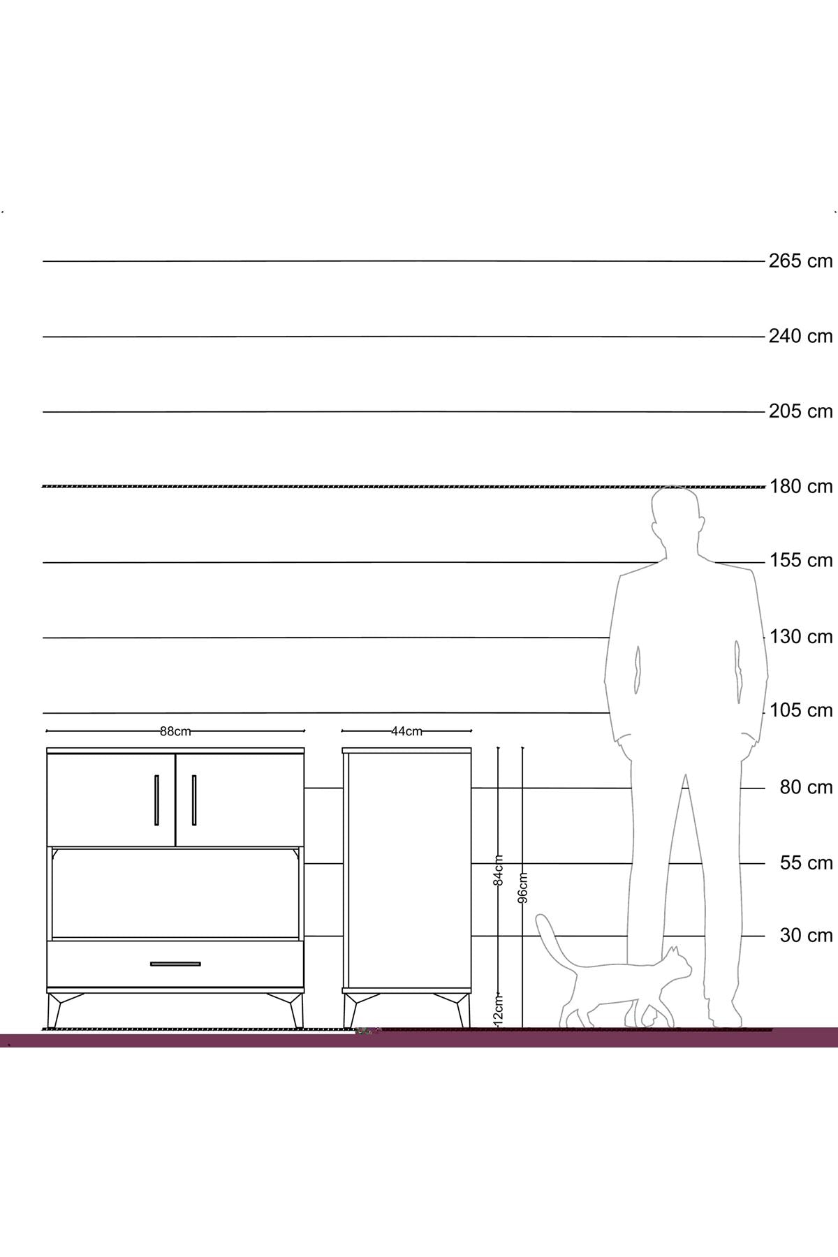 Hyperion Şifonyer 3 Raflı Tek Çekmeceli 2 Kapaklı 88x44x96 Çam-Antrasit