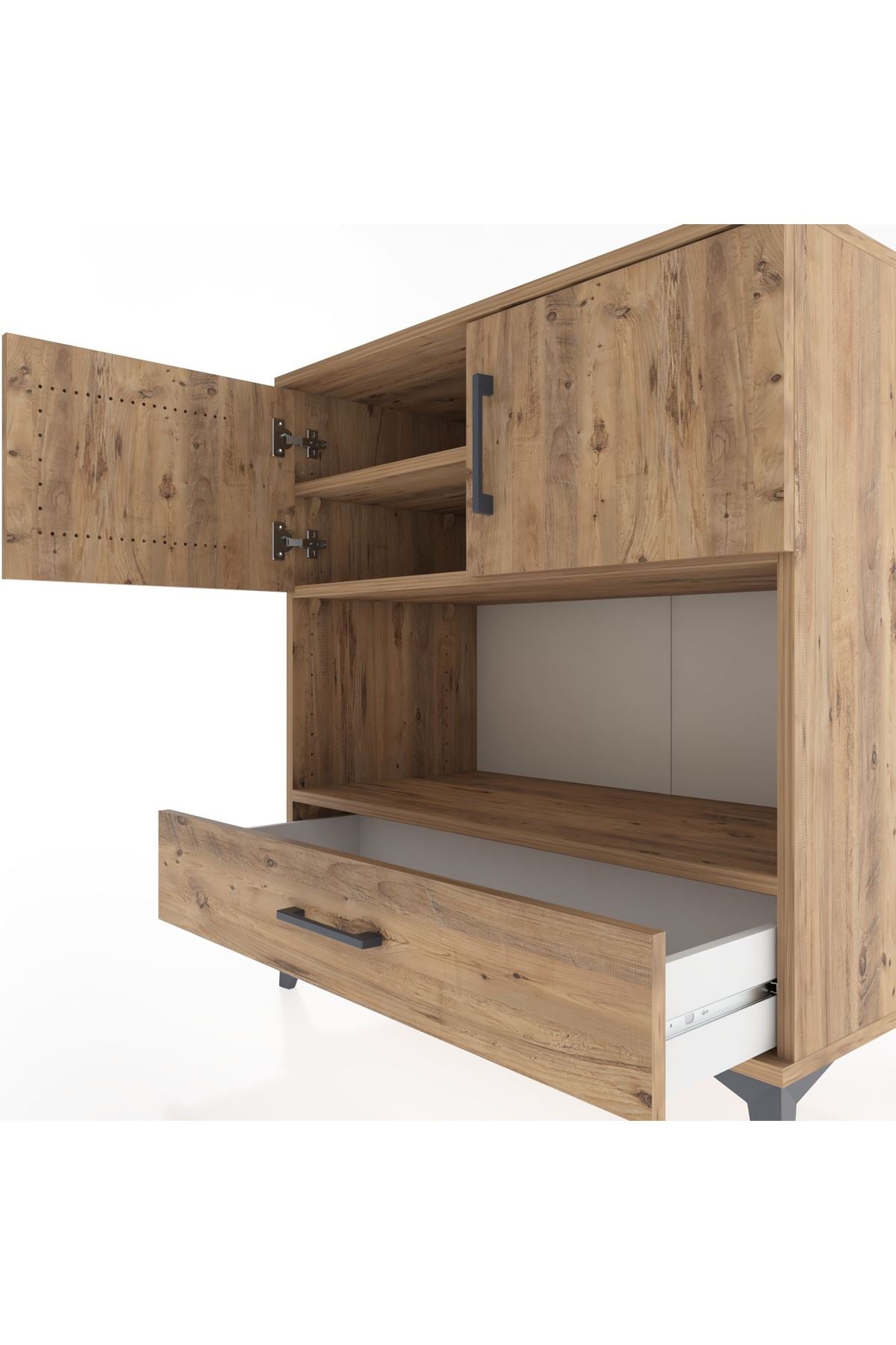 Hyperion Şifonyer 3 Raflı Tek Çekmeceli 2 Kapaklı 88x44x96 Çam-Çam